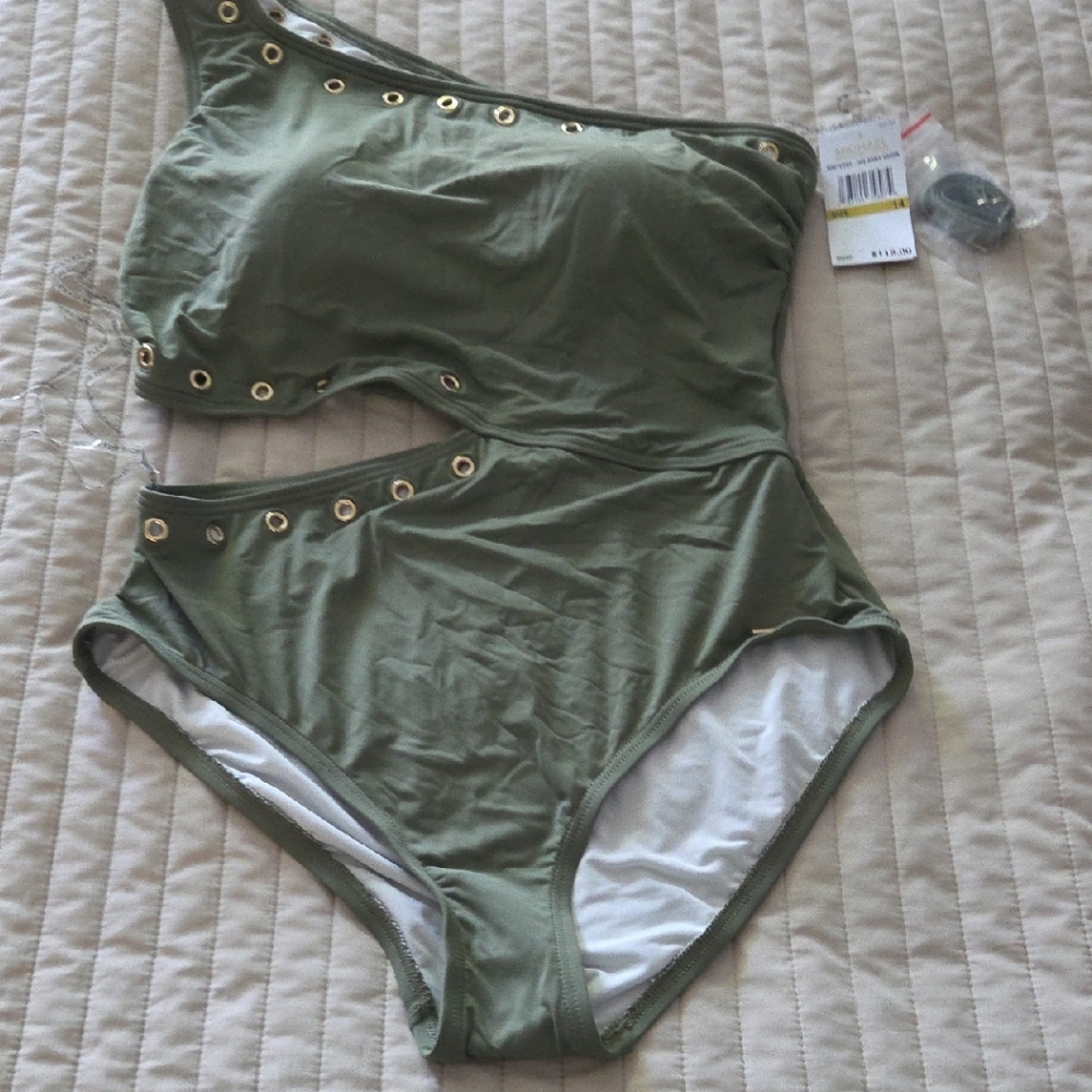 MICHAEL Michael Kors Olive One-Shoulder Swim One Piece